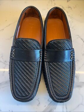Ermenegildo Zegna Black Woven Leather Loafers